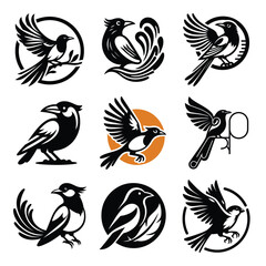 Magpie Bird Logo Collection – Creative Vector Icons with Artistic and Circular Designs