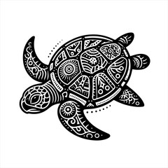 Ornate Black and White Sea Turtle Illustration.