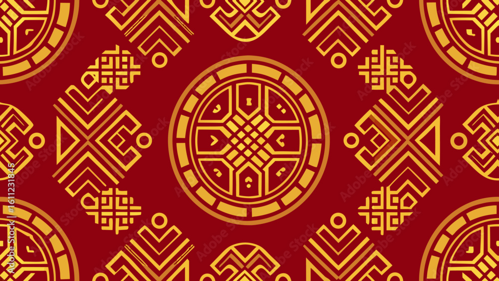 Poster chinese patterns style geometrical ornament with repeating elements dark red colors backgrounds for 