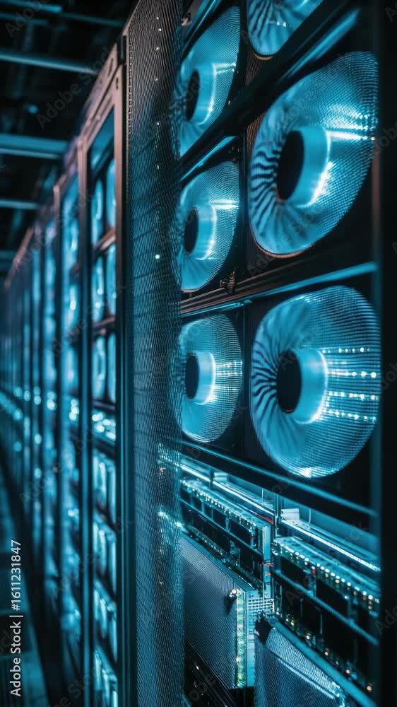 Aufkleber a close-up of a server rack with multiple cooling fans in front, showcasing the modern equipment use