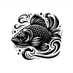 Fototapeta premium Stylized Black and White Betta Fish Illustration.