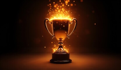 Golden Trophy Illuminated with Sparkling Light