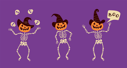 Dancing Pumpkin Head Skeletons Set