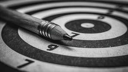 A pencil positioned precisely on a target.