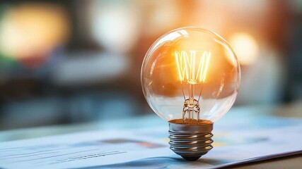 Glowing lightbulb on financial data charts, symbolizing innovation and new ideas - Powered by Adobe