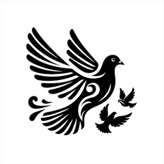 Stylized Black Doves in Flight.