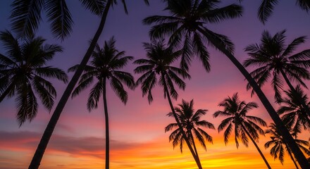 Obraz premium Silhouette Palm Trees Sunset Tropical Paradise