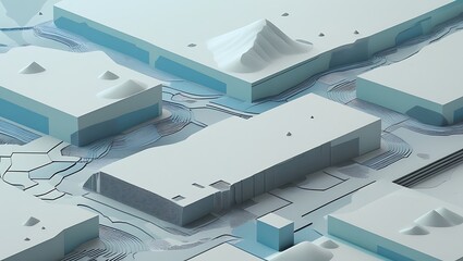 Clean and minimal 3D illustration of a stylized glacial environment, representing concepts of data flow and modern technology.
