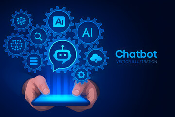 Chatbot Technology Concept with Artificial Intelligence and Gears Representing Automation and Smart Interaction