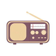 retro radio isolated on white. radio. classic purplish brown radio. music player. music theme. antique. vector illustration