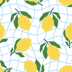 Hand drawn colorful seamless pattern of hand drawn lemons. Citrus fruit background. Perfect for textile manufacturing wallpaper posters etc. Vector illustration	