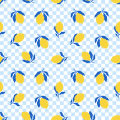 Hand drawn colorful seamless pattern of hand drawn lemons. Citrus fruit background. Perfect for textile manufacturing wallpaper posters etc. Vector illustration	