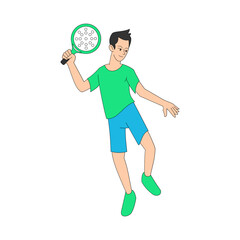 man in green t-shirt and blue underpants playing Padel. jumping pose. sports theme. Padel athlete. vector illustration