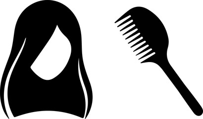 black and white woman head vector illustration with  a comb