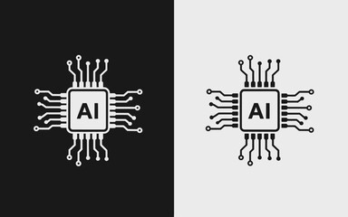 Artificial Intelligence Microchip Concept on Black and White Backgrounds Represents Futuristic Innovation and Technological Advancement