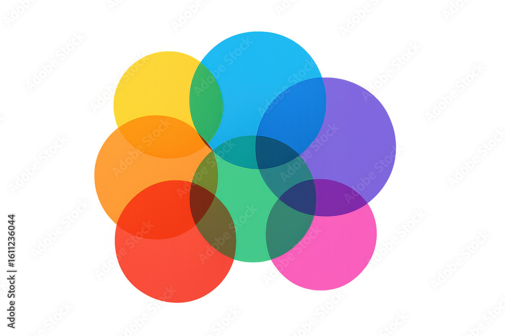 Poster rainbow gradient circles intertwining, representing diversity, creativity, and inclusive design prin