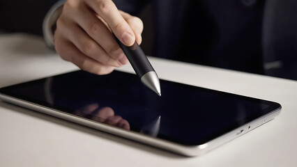 Hand Using Stylus Pen on Digital Tablet Screen