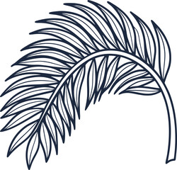Obraz premium Single palm leaf silhouette tropical botanical element, curved line art illustration for nature, summer, exotic decor themes