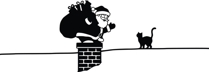 Funny santa and cat silhouette in playful conversation with expressive gestures and reactions
