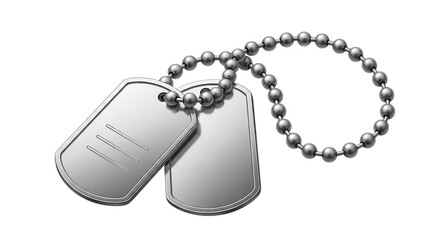 Military dog tags identification army soldier memorial remembrance veteran metallic chain silver metal on transparent background