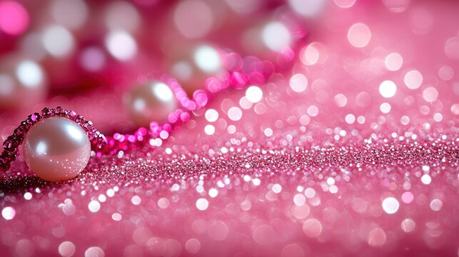 Pearls on a pink, sparkling background