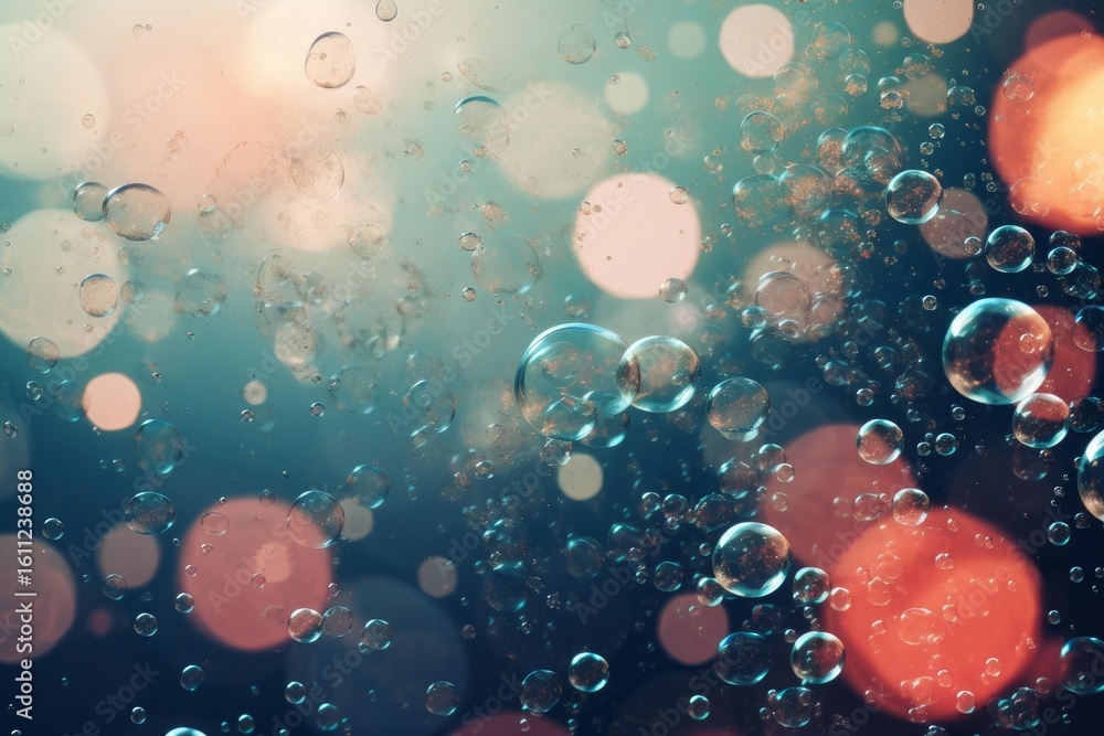 Poster soap bubbles floating on a colorful background with bokeh effect, creating a beautiful and dreamlike