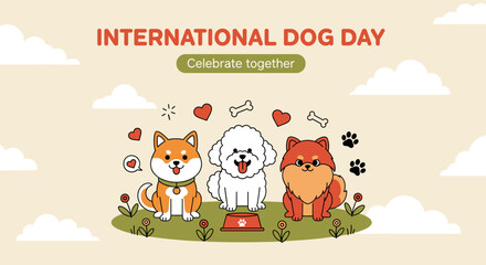 International Dog Day Illustration with Cute Cartoon Dogs. Generated image