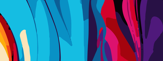 Colorful Explosion of Flowing Abstract Waves in Bold Rainbow Hues. Radiant Abstract Design Featuring Bright Orange, Blue, Red, and Pink Tones. Expressive Abstract Wave Patterns in Bold, Vivid Contrast