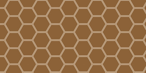 Seamless hexagon honeycomb pattern on a black background, a geometric vector illustration with a tiled metallic texture. mosaic, hexagonal, cell, tile, wall, floor, wood, wooden, brown, texture.