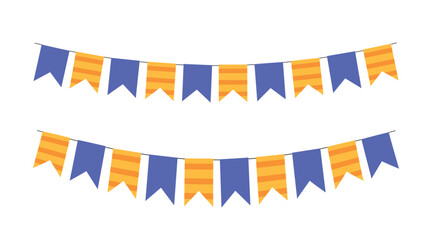Carnival garland with flags for festive decoration blue and yellow with strip