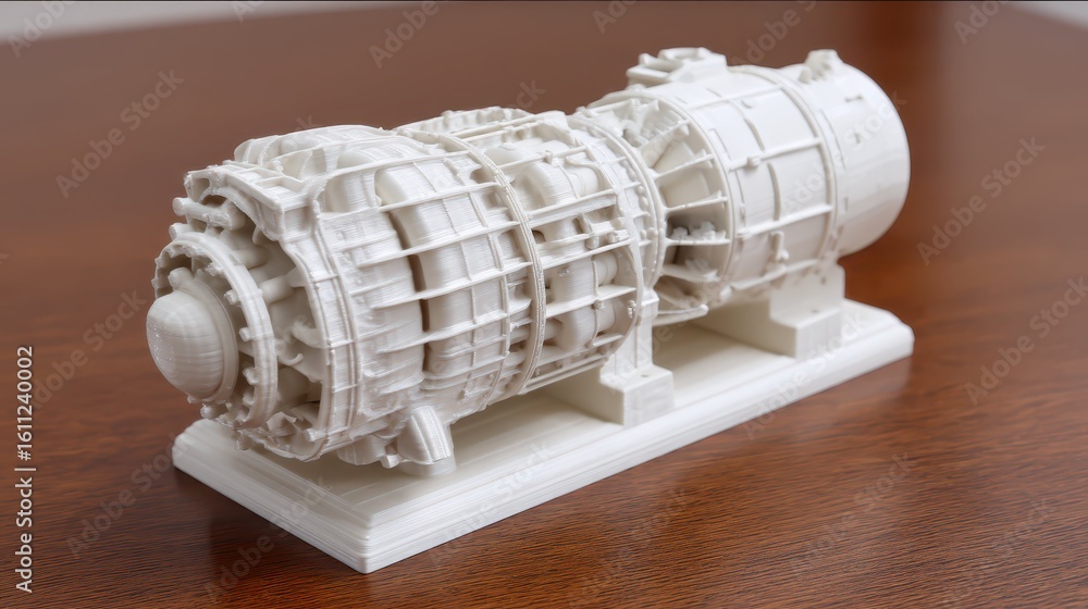 Poster detailed 3d printed prototype concept of an engine model design