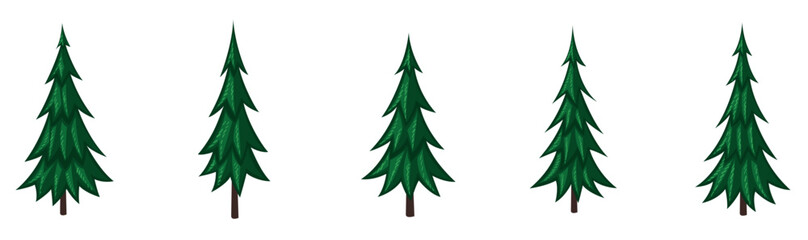 Set of Christmas tree with ornaments vector illustration, Holiday icons, Simple flat festive chiasmas tree collection Pine tree. Vector illustration