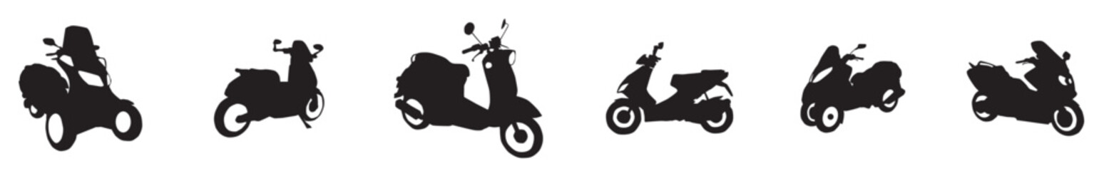 Silhouette of riding a scooter vector silhouetteVector motorcycles and scooters. Vector illustration