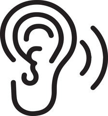 Black Line Drawing of an Ear with Sound Waves graphic representation ear radiating
