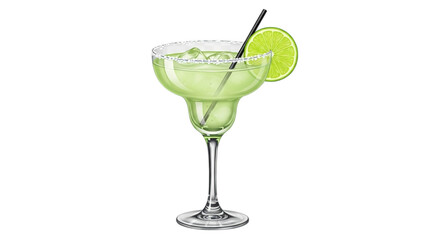 Refreshing classic margarita cocktail with lime and salt for summer drink recipe illustration on transparent background