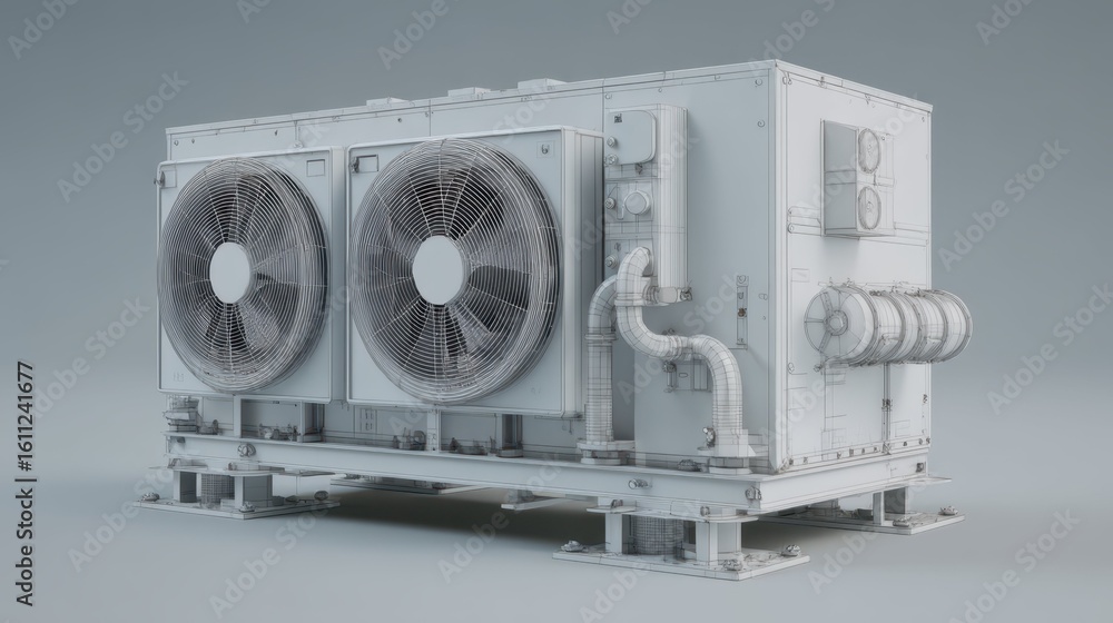 Poster detailed air conditioning unit simulation with airflow design elements