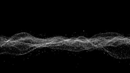 Abstract Particle Wave Background Futuristic Dynamic Data Flow Visualization in Black and White. 3D rendering