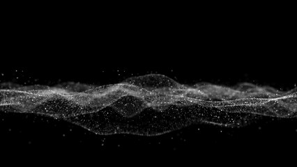 Abstract Particle Wave Background Futuristic Dynamic Data Flow Visualization in Black and White. 3D rendering