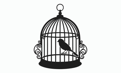 Bird cage silhouette, caged bird vector, aviary icon illustration, bird cage silhouette vector illustration 