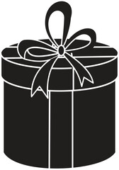 Round gift box icon with tied ribbon bow, stylish packaging outline for birthdays, weddings or surprises with transparent background