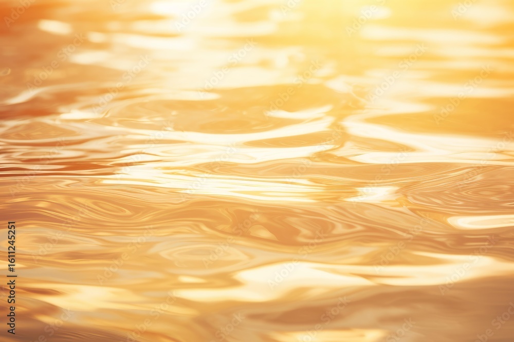 Poster golden liquid surface reflecting sunlight, creating abstract wavy patterns, perfect for backgrounds 