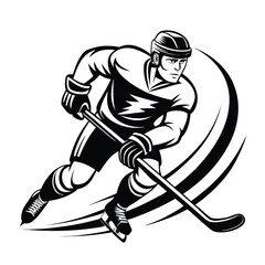 Fototapeta premium Dynamic Hockey Player Illustration Black and White Sports Action Scene Depicts Skill and Speed