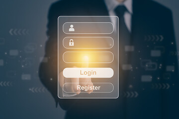 User Login and Registration Interface with Glowing Button for Secure Digital Access and Authentication