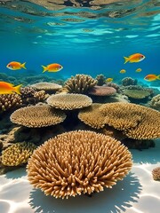 Underwater Tropical Coral with colorful sea fish. The world's marine life. Tropical colored seascape. Coral reef. Diving.