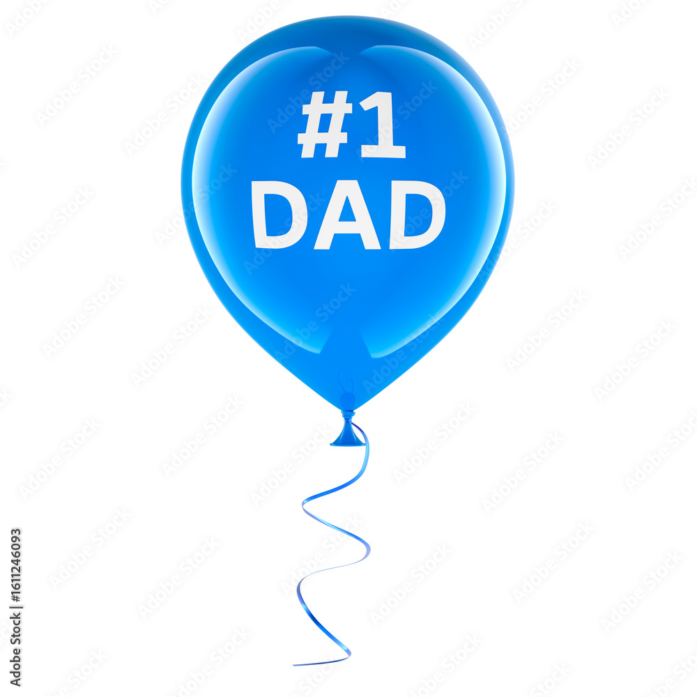 Poster blue balloon with 1 dad text. 3d rendering