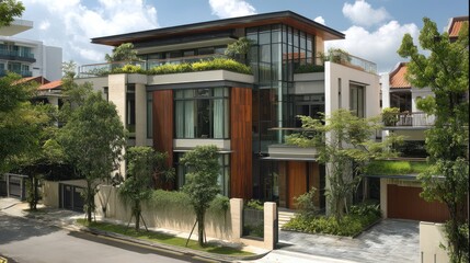 Contemporary Home Design with Sleek Lines and Rooftop Garden