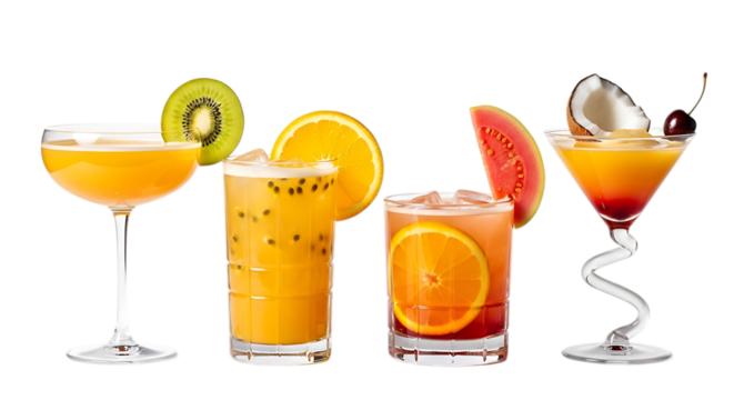 Format: Title: Tropical Fruit Cocktails Refreshing Drinks isolated on a transparent background