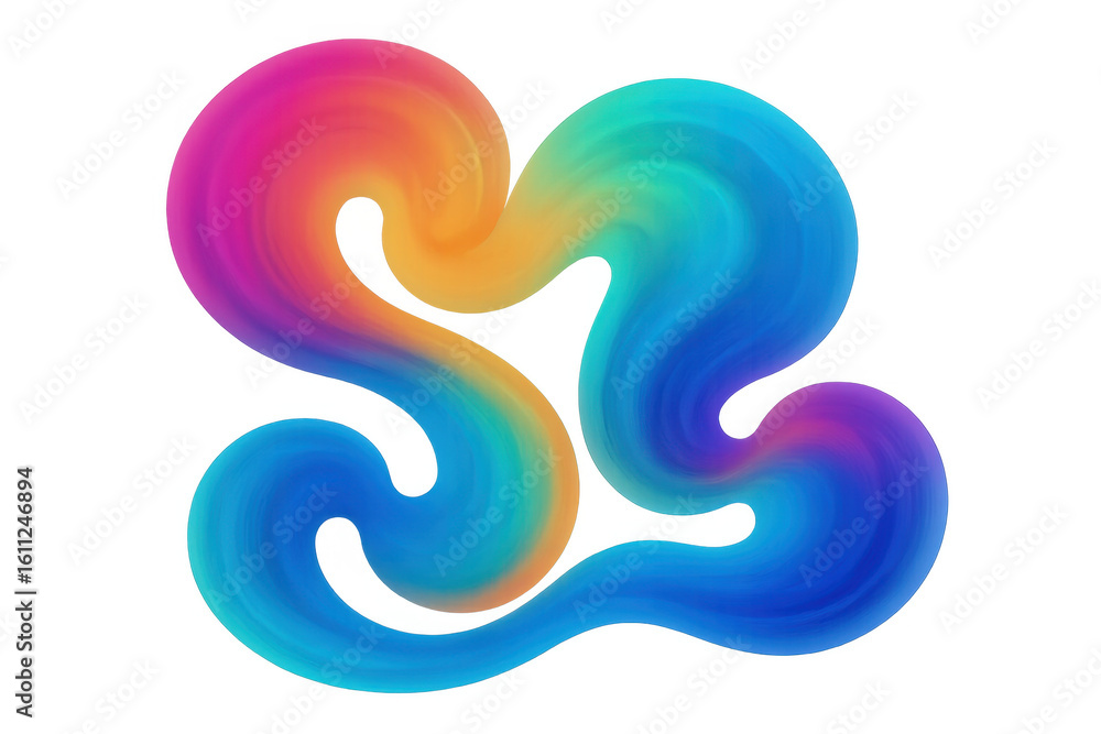 Poster dynamic fluid shape swirling, blending vivid colors into abstract artistic design against translucen