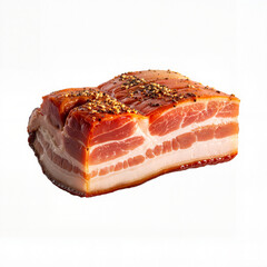 Piece of smoked bacon isolated on a white background, delicious meat product for cooking