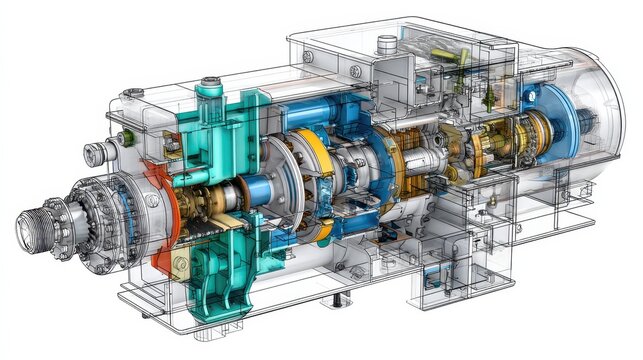 Cross Section Diagram of Rotary Screw Compressor Illustration